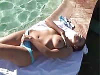 Lenka getting naked by the pool