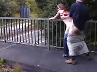 Horny chick fucked above the highway