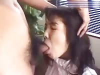 Asian chick gets on her knees to suck a dick