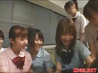 Japanese guy getting foundled by a lot of cute japanese teens