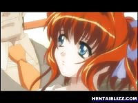 Redhead hentai hottie giving head