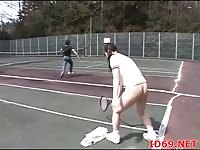 Frozen asian girl fucked on the tenniscourt