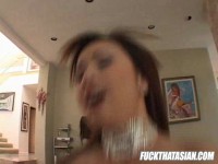 Asian slut rides a big black cock